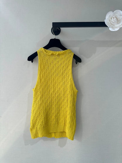 Chanel 25C Yellow Openwork Knit Cardigan Vest