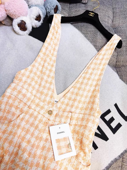Chanel 23S Orange Houndstooth tweed Jumpsuit