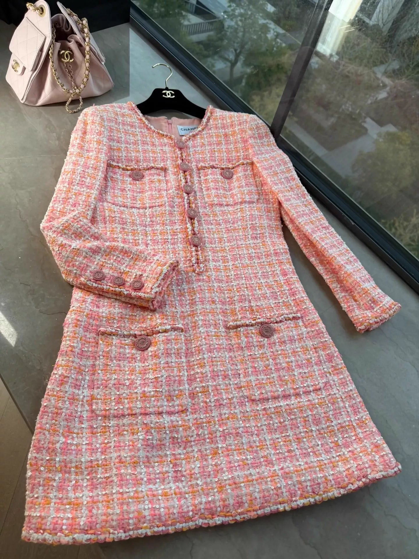 Chanel orange tweed cruise collection dress