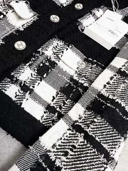 Chanel 23P black and white tweed jacket