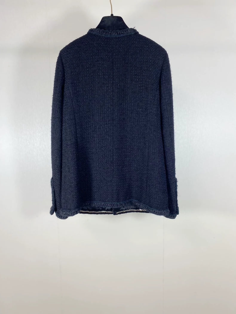 Chanel 23K bleu camellia button four-pocket jacket