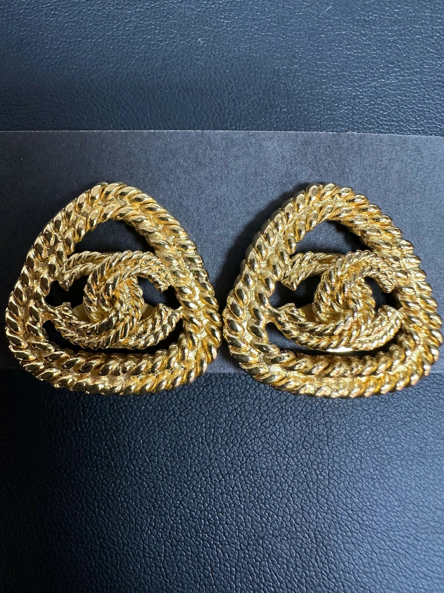 Chanel Vintage 80s Gold Plated Triangle CC Clip-on Earrings