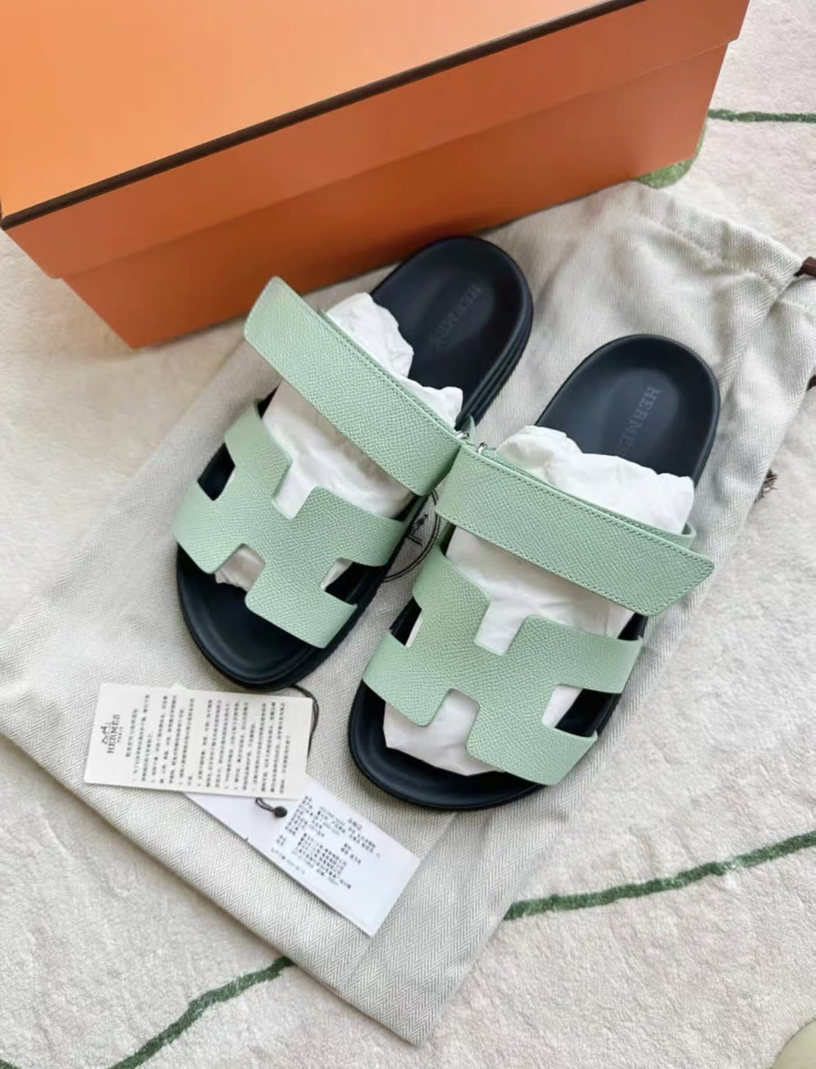 Hermès Hermes Chypre Sandals, Green, Size 36 - 36 Shoes - Vintage fashion from Wararni