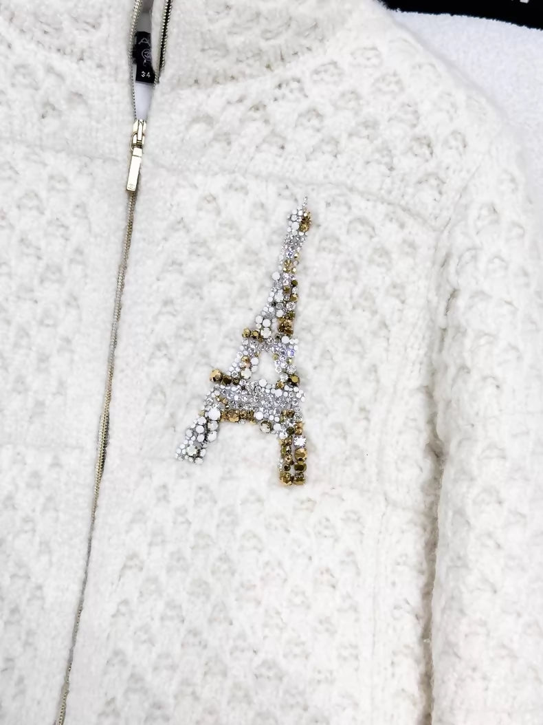 Chanel 17A ecru tweed down jacket