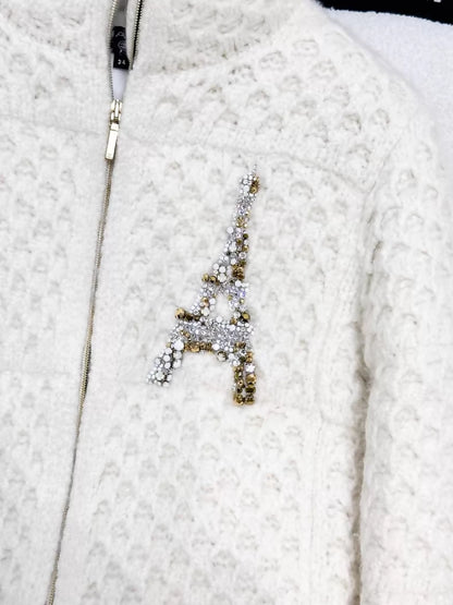 Chanel 17A ecru tweed down jacket