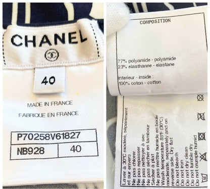 Chanel 2021 Coco Beach Dark Navy White One-Piece Cut Out Swimsuit FR 40