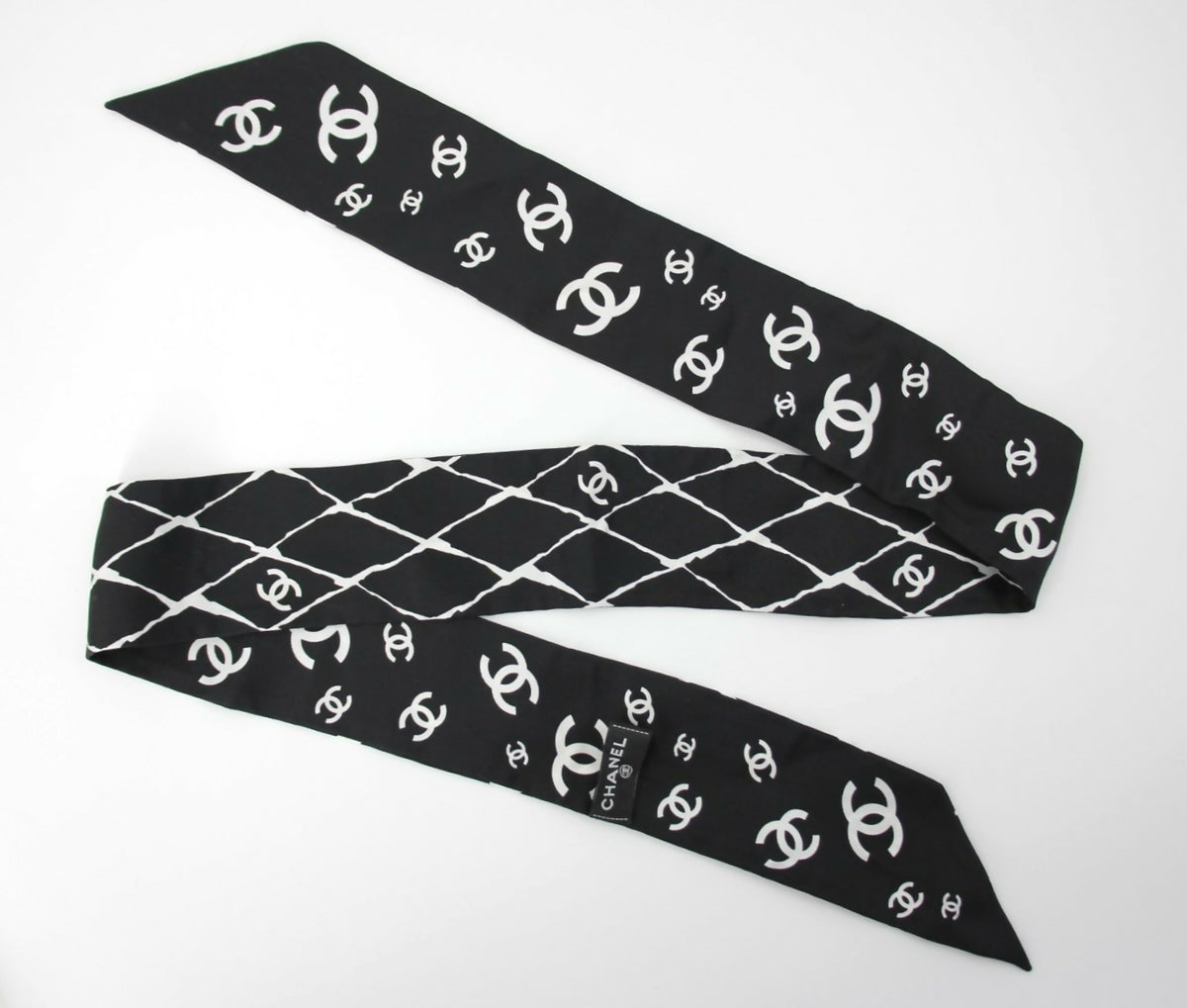 Chanel 23S 100% Silk Classic Black and White CC Logo Scarf