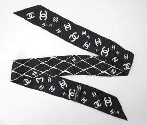 Chanel 23S 100% Silk Classic Black and White CC Logo Scarf
