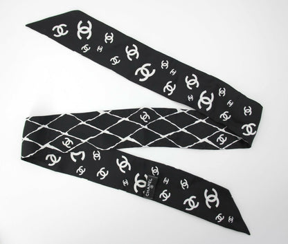 Chanel 23S 100% Silk Classic Black and White CC Logo Scarf
