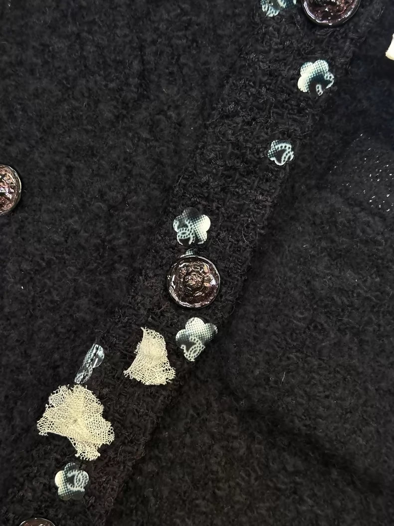 Chanel 22B black & white cashmere cardigan