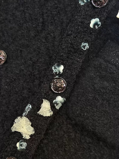 Chanel 22B black & white cashmere cardigan