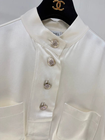 Chanel 24S ecru mulberry silk satin shirt