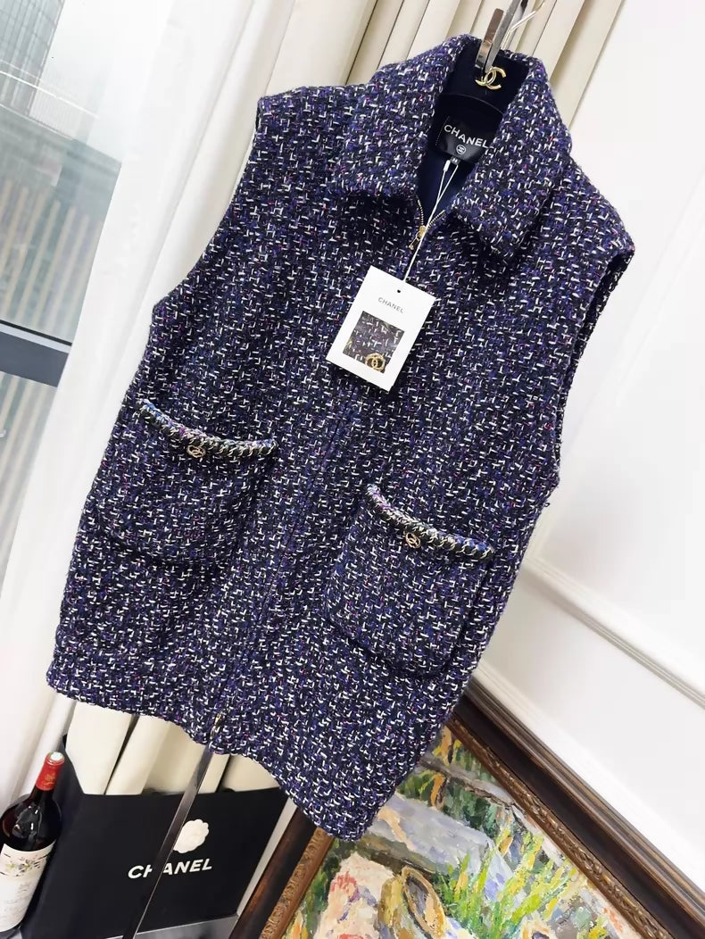 Chanel 23B purple tweed zip-up vest