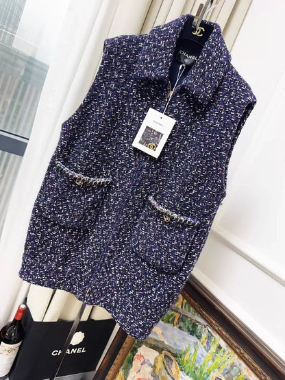 Chanel 23B purple tweed zip-up vest