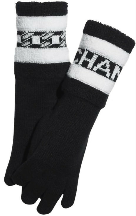 Chanel 20K Limited Edition CC Black Ecru Cashmere Logo Gloves