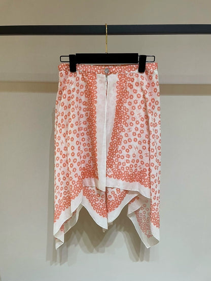 Chanel 22P orange-pink daisy asymmetrical skirt