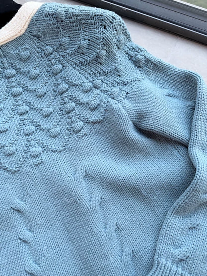 Chanel 2015 Blue Cashmere Badge Cardigan