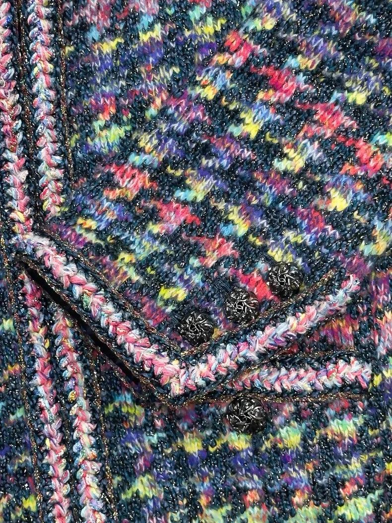 Chanel 20A colourful shimmering houndstooth tweed jacket