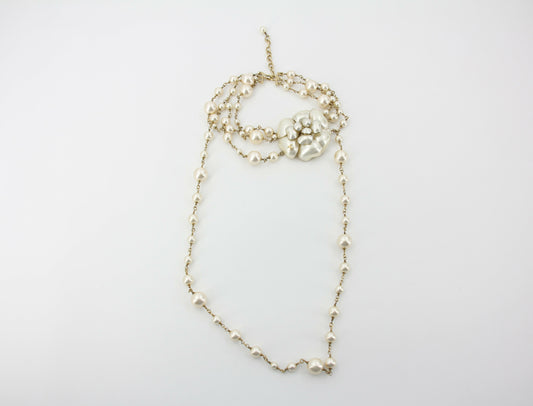 Chanel Vintage 02A Imitation Pearl Camellia Layered Necklace