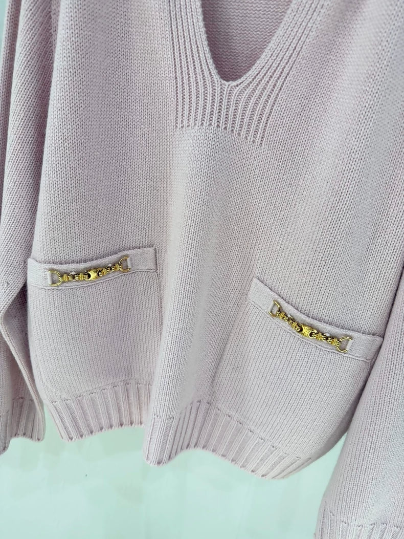 Celine pink cashmere chain Arc de Triomphe knit sweater