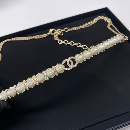 Chanel 22A pearl double C rhinestone waist necklace