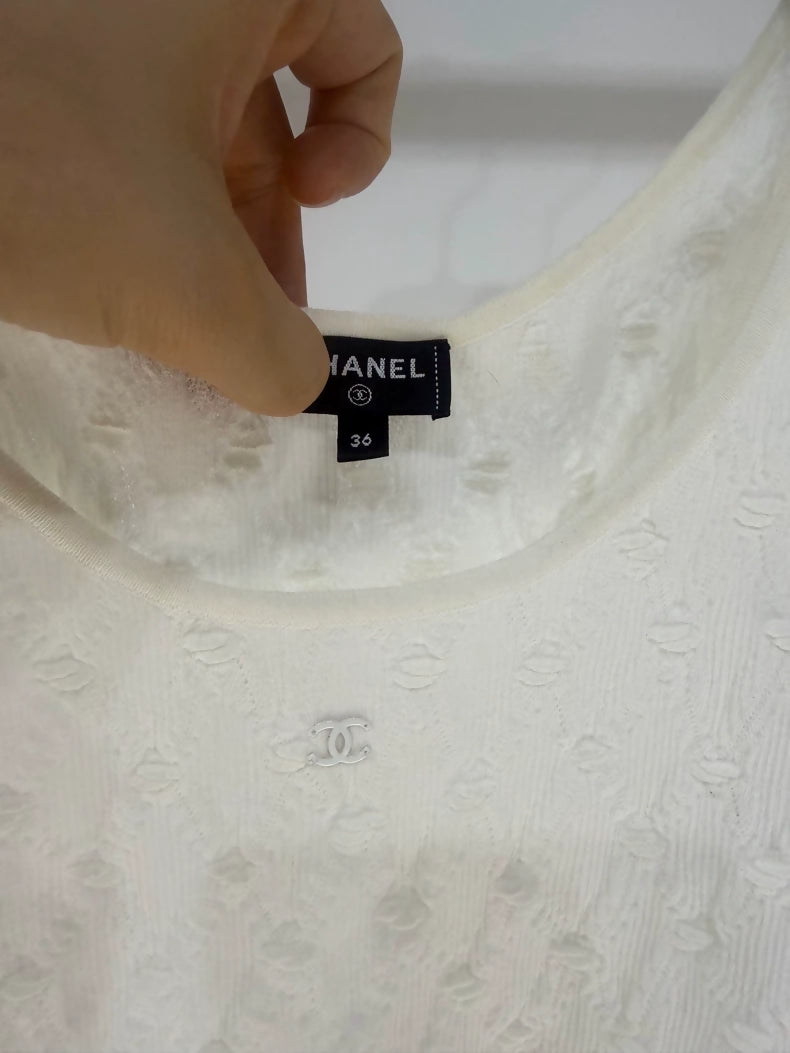 Chanel 24s white knit top