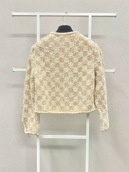 Chanel 23S Orange and White Damier Check Knit Cardigan