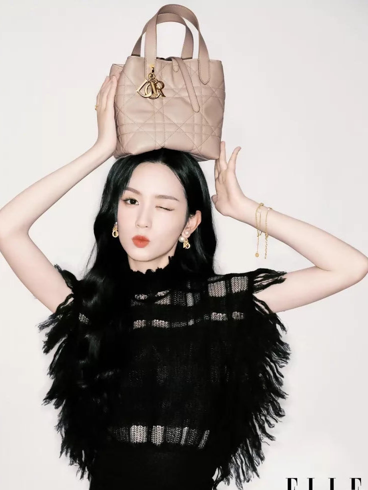 Dior black fringed plaid cape top