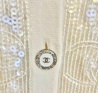 Rare Chanel 22S CC Iridescent Sequin Cream Mini Dress Cardigan Vest FR 40