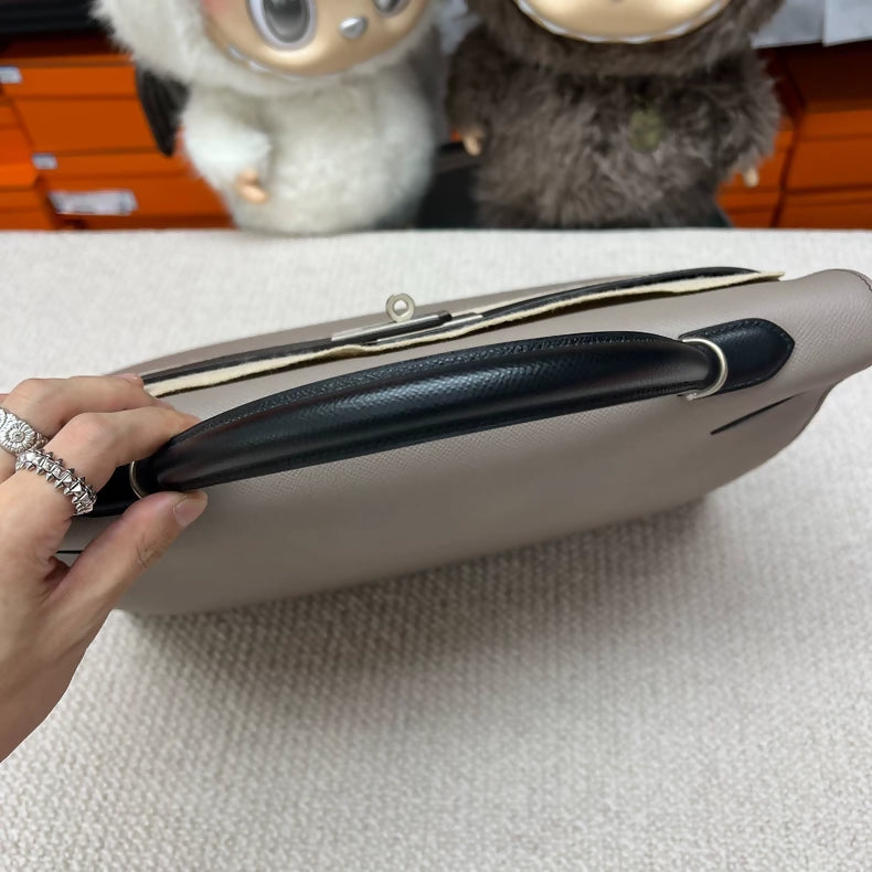 Hermès Kelly 40 black/Etain Epsom leather brushed palladium hardware