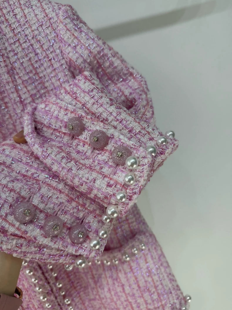 Chanel 25P pink shimmering tweed jacket