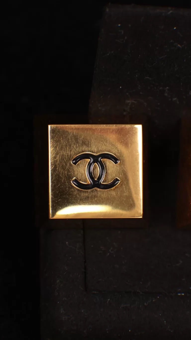 Chanel 1991 Gold Cube Double C Clip-on Earrings