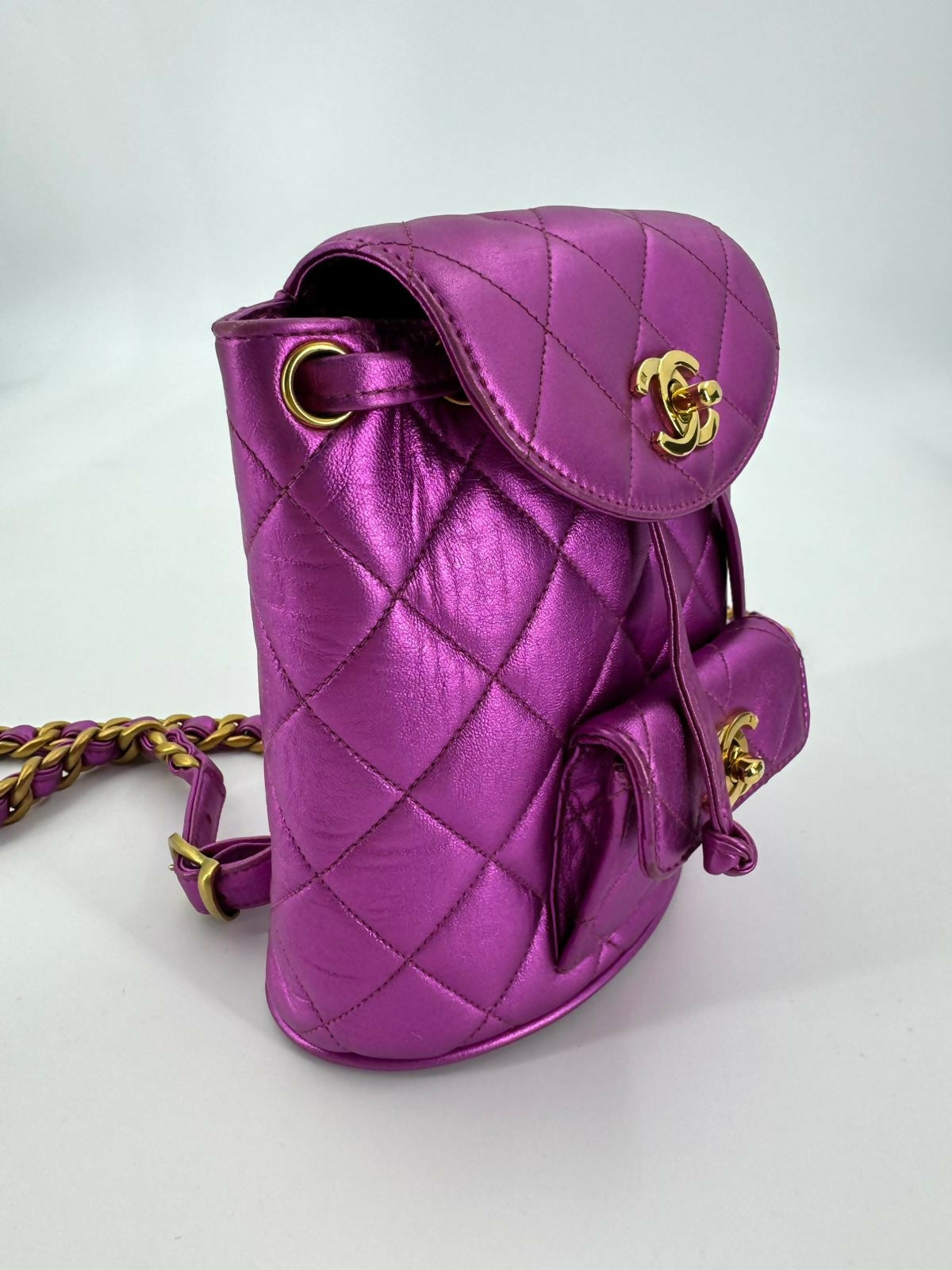 Chanel Vintage 94-96 Lambskin Leather Pink Quilted CC Hardware Mini Duma Backpack
