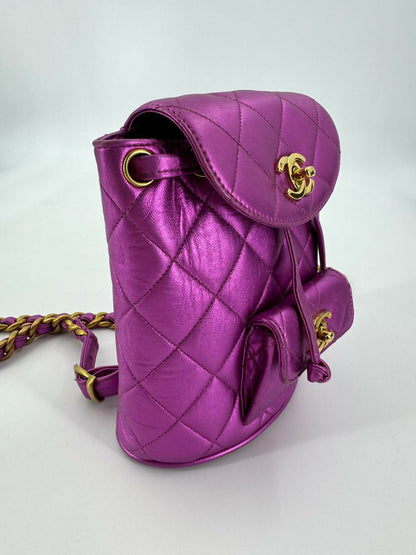 Chanel Vintage 94-96 Lambskin Leather Pink Quilted CC Hardware Mini Duma Backpack