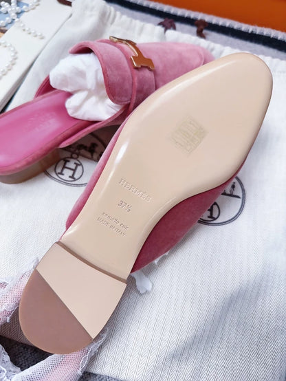 Hermes velvet pink mule sandals
