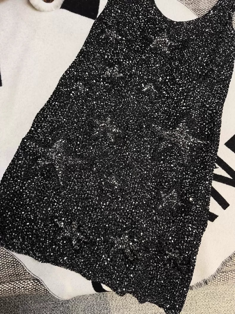 Chanel 24C Black and Silver Glittering Star Sequin Dress