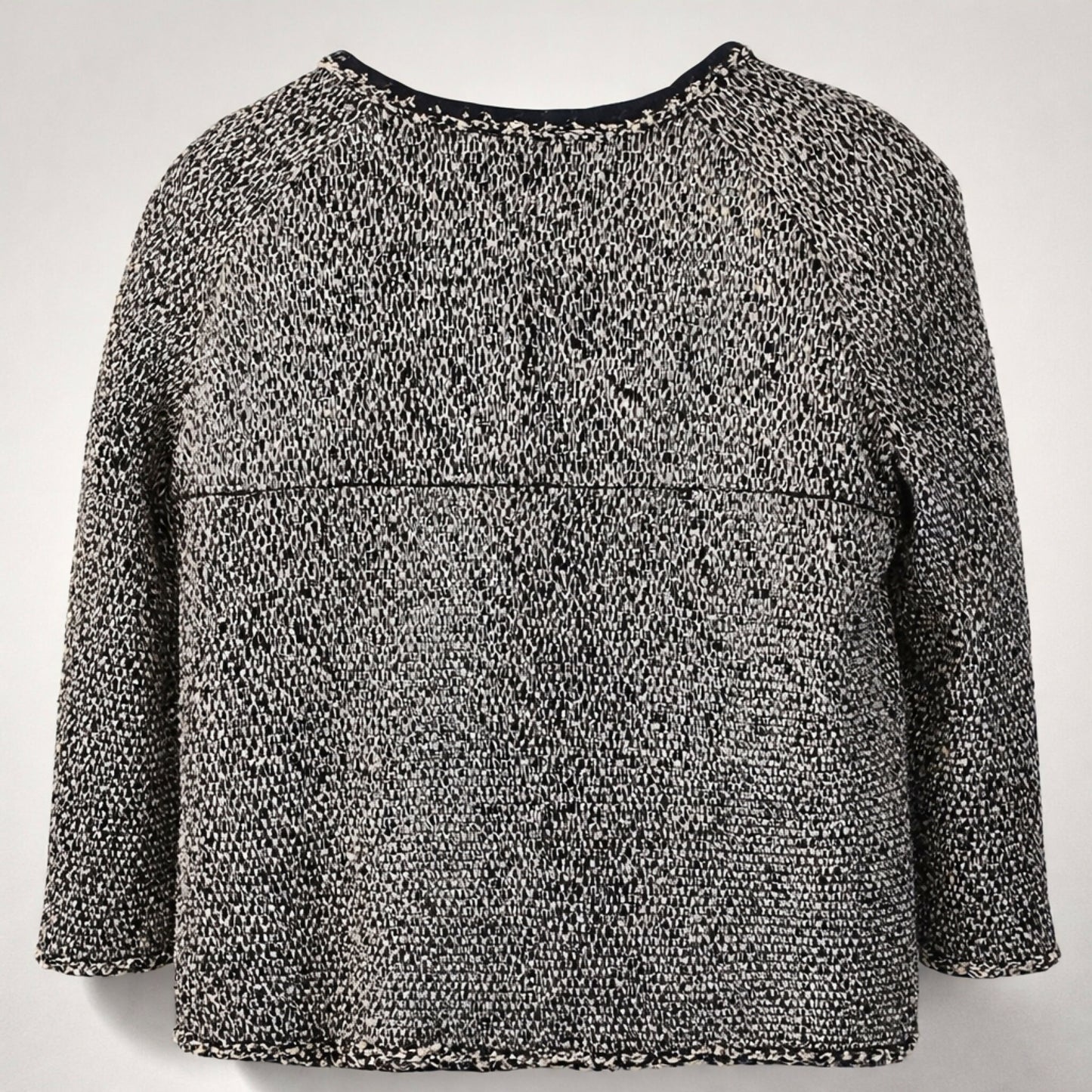 Chanel 11A Classic Black White Tweed Braided Trim Zip Up Jacket FR 50