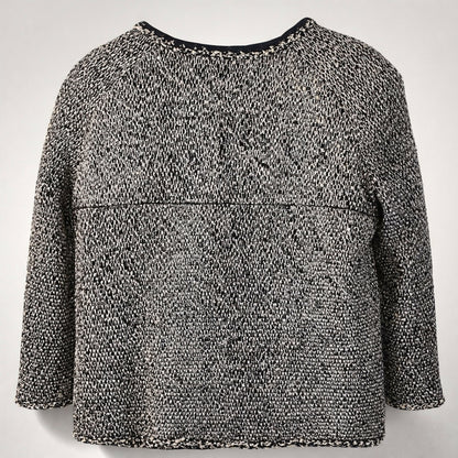 Chanel 11A Classic Black White Tweed Braided Trim Zip Up Jacket FR 50