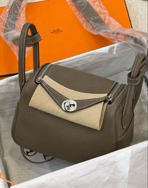 Hermès Mini Lindy Étoupe Leather with Palladium Hardware