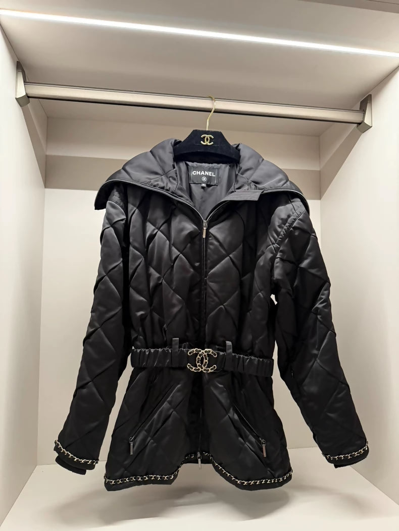 Chanel 19B black and Gold chain down jacket