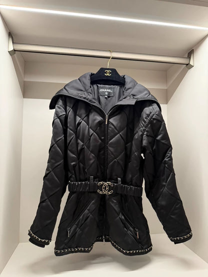 Chanel 19B black and Gold chain down jacket