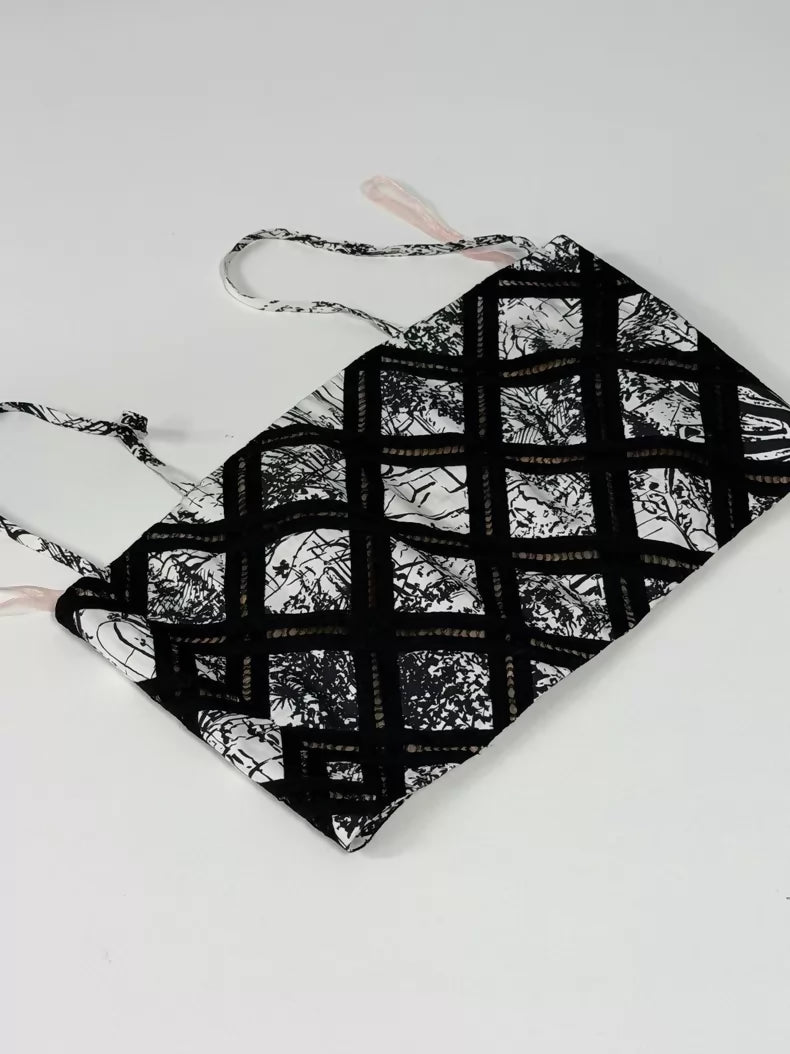 Chanel 22C Black and White Quilted CC Logo Silk Top