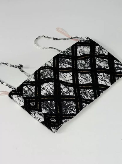 Chanel 22C Black and White Quilted CC Logo Silk Top
