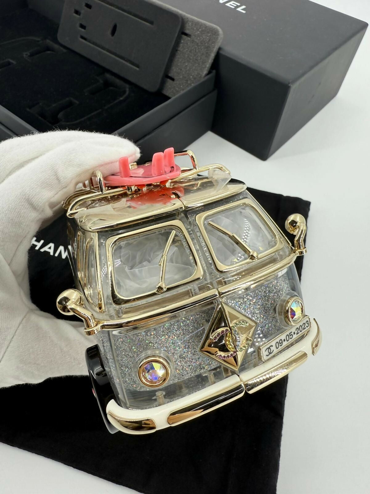Chanel 2024 Glitter Lucite, Multicolor Rhinestone & Enamel Hollywood Mini Van