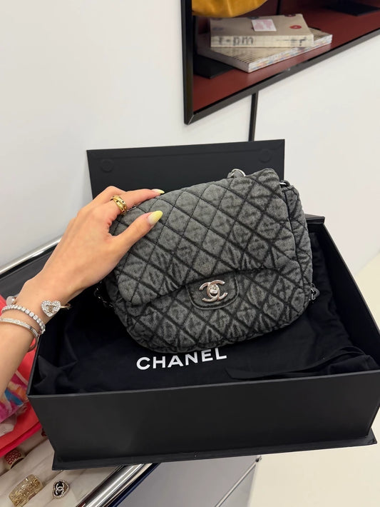 Chanel washed grey denim gradient square bag
