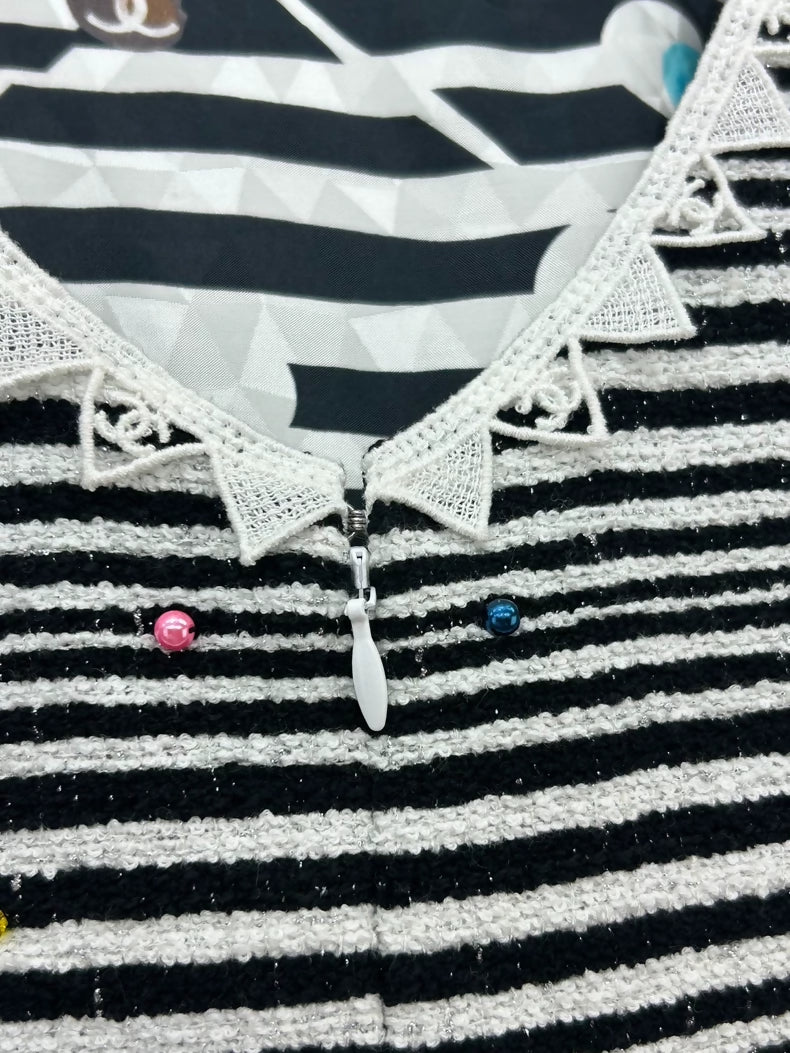 Chanel 24S Exquisite Striped Beaded Lace Dress