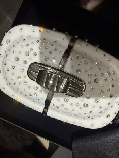 Chanel 2019 Limited Edition Ski Cable Car / Gondola Lift Minaudière Clutch Bag White Resin & Strass Silver Hardware