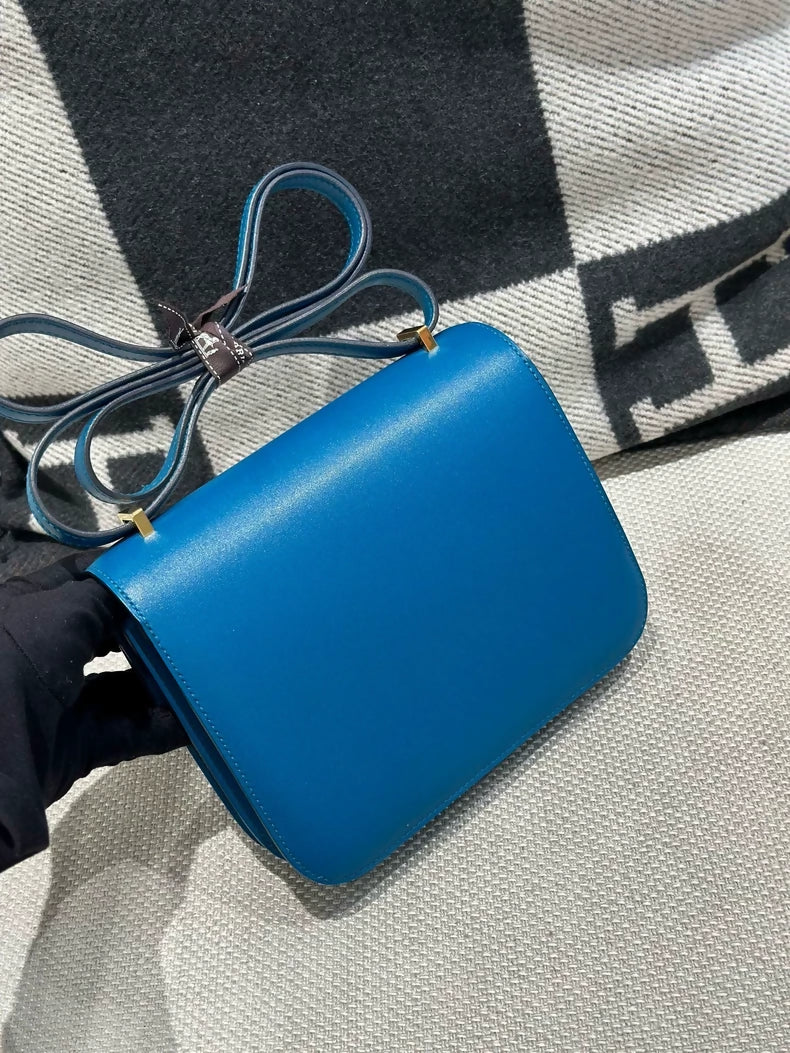 Hermes Constance 19 7W Blue Izmir Blue Tadelakt Leather Gold Hardware