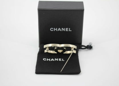 Chanel Vintage B11A Mother-of-Pearl Large CC Matte Gold Brooch