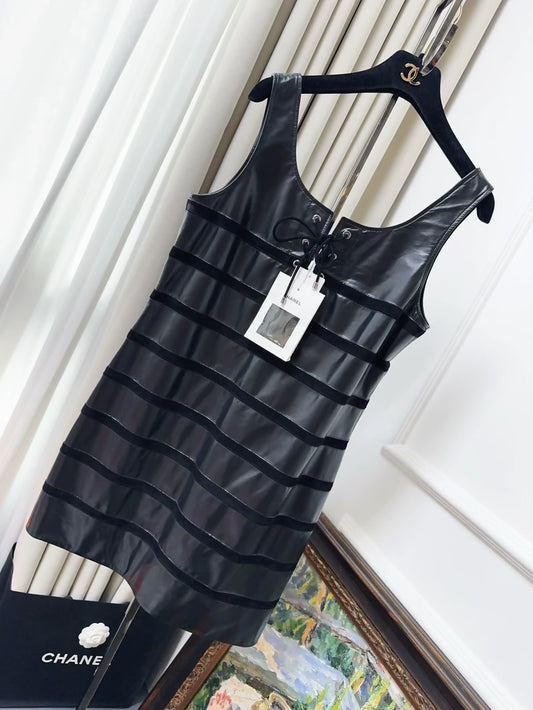 Chanel 24S black striped leather dress